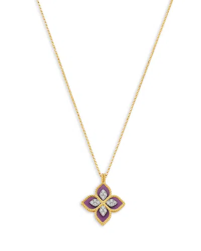 Roberto Coin 18k White & Yellow Gold Venetian Princess Phosphoiderite & Diamond Flower Pendant Necklace, 16-18