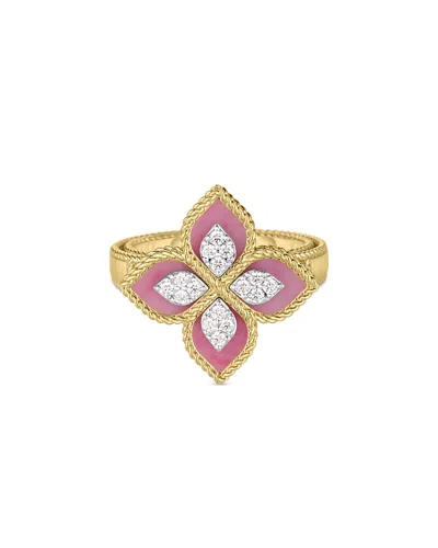 Roberto Coin 18k White & Yellow Gold Venetian Princess Rhodonite & Diamond Flower Ring