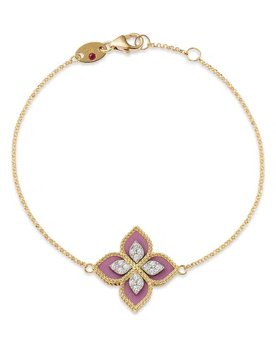 Roberto Coin 18k White & Yellow Venetian Princess Diamond & Phosphosiderite Flower Bracelet In Gold