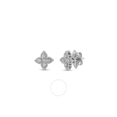 Roberto Coin 18k White Gold 0.07ct Diamond Small Princess Flower Stud Earrings - 7771383awerx In White, Gold-tone