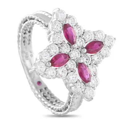 Roberto Coin 18k White Gold 1.04 Ct Diamond And 0.50 Ct Ruby Princess Flower Ring Rc13-090525