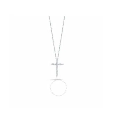 Roberto Coin 18k White Gold 16mm Cross Pendant Necklace With Diamonds 0.10ct On 18" Chain