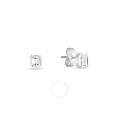 Roberto Coin 18k White Gold Bezel Set Emerald Cut Diamond Stud Earrings With 2 Emerald Cut Diamonds  In Metallic