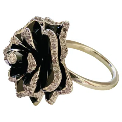 Pre-owned Roberto Coin 18k White Gold Black Rose Diamond Ring