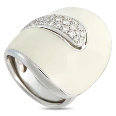 Roberto Coin 18k White Gold Diamond And Enamel Ring Rc32-050526 In Silver
