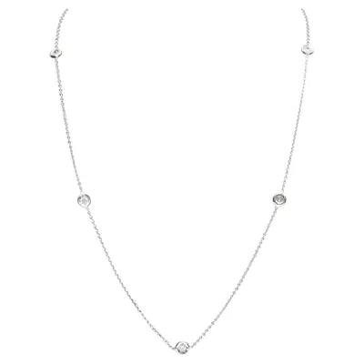 Pre-owned Roberto Coin 18k White Gold Diamond Five Station Chain Link Necklace