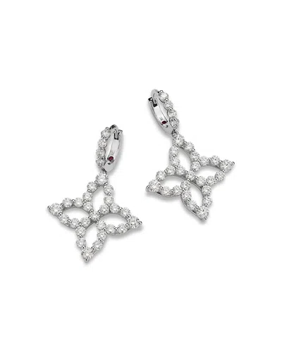 Roberto Coin 18k White Gold Diamond Princess Outline Diamond Flower Drop Earrings