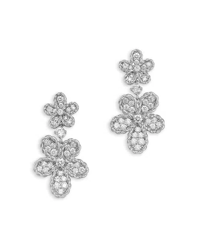 Roberto Coin 18k White Gold Jasmine Diamond Flower Drop Earrings In Silver