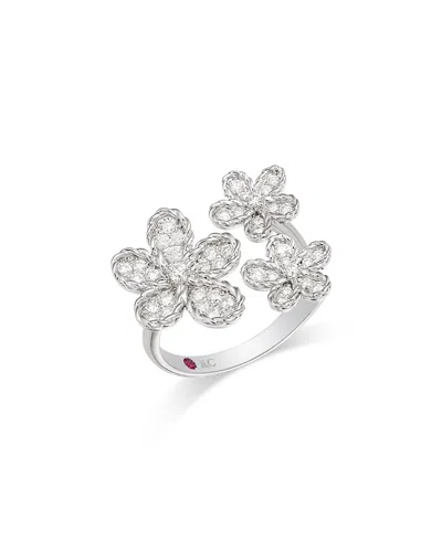 Roberto Coin 18k White Gold Jasmine Diamond Triple Flower Cluster Ring In Silver