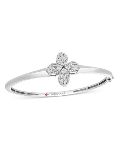 Roberto Coin 18k White Gold Love In Verona Diamond Flower Bangle Bracelet