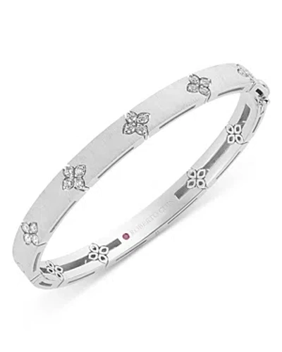 Roberto Coin 18k White Gold Love In Verona Diamond Flower Satin Bangle Bracelet