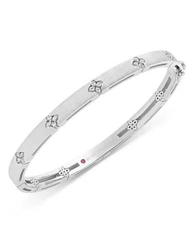 Roberto Coin 18k White Gold Love In Verona Diamond Flower Satin Narrow Bangle Bracelet