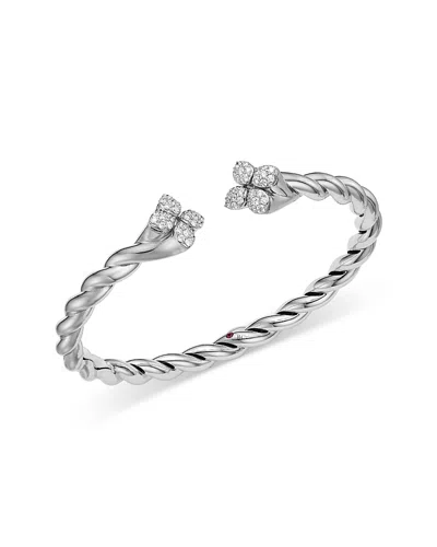 Roberto Coin 18k White Gold Love In Verona Diamond Flower Twist Bangle Bracelet In Silver