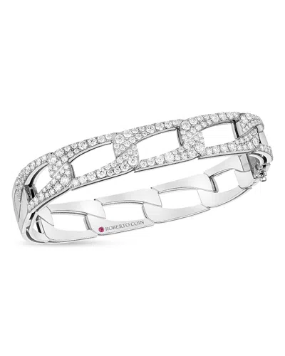 Roberto Coin 18k White Gold Navarra Diamond Link Square Bangle Bracelet