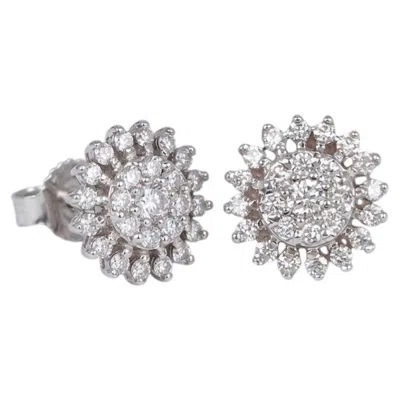 Pre-owned Roberto Coin 18k White Gold Pave Diamond Sunburst Stud Earrings