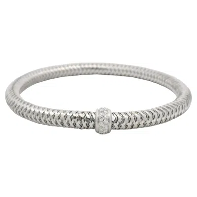 Pre-owned Roberto Coin 18k White Gold Primavera Diamond Weave Bangle Bracelet