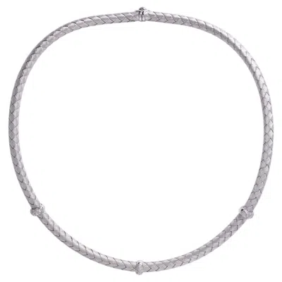 Pre-owned Roberto Coin 18k White Gold Silk Collection Diamond Choker Necklace