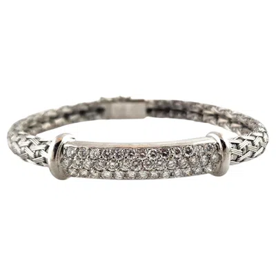 Pre-owned Roberto Coin 18k White Gold Silk Weave Diamond Bracelet #18728