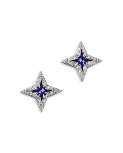 Roberto Coin 18k White Gold Stardust Diamond & Blue Ceramic Star Stud Earrings