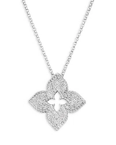 Roberto Coin 18k White Gold Venetian Princess Diamond Flower Pendant Necklace, 17