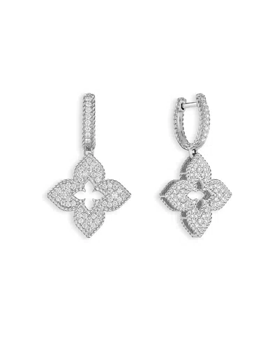 Roberto Coin 18k White Gold Venetian Princess Flower Dangle Hoop Earrings