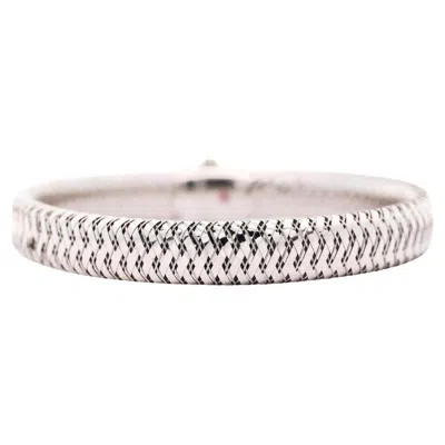 Pre-owned Roberto Coin 18k White Gold Woven Flexible Bangle Bracelet