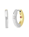 ROBERTO COIN 18K YELLOW & WHITE GOLD DIAMOND HOOPS DIAMOND SMALL HUGGIE HOOP EARRINGS