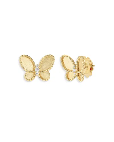 Roberto Coin 18k Yellow & White Gold Diamond Jasmine Butterfly Satin Stud Earrings