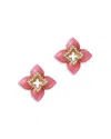 Roberto Coin 18k Yellow Gold Cabachon Pink Opal & Diamond Flower Stud Earrings In Multi