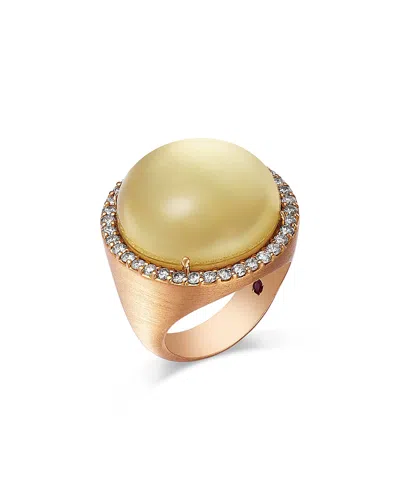 Roberto Coin 18k Yellow Gold Cocktail Lemon Quartz & Diamond Halo Ring