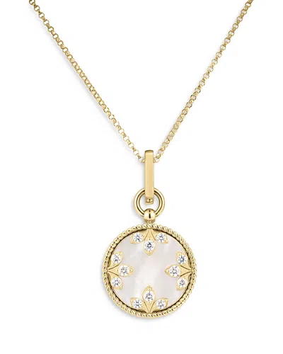 Roberto Coin 18k Yellow Gold Venetian Princess Medallion Mother Of Pearl & Diamond Pendant Necklace, 17 In Ivory/gold
