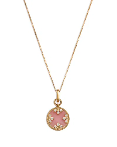 Roberto Coin 18k Yellow Gold Diamond & Pink Opal Venetian Princess Medallion Necklace, 16 In Pink/gold