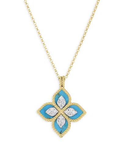 Roberto Coin Women's Venetian Princess 18k Yellow Gold, Turquoise & 0.15 Tcw Diamond Pendant Necklace