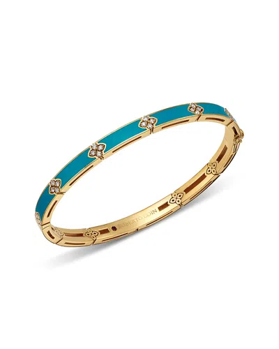 Roberto Coin 18k Yellow Gold Diamond Love In Verona Ceramic Enamel Bangle Bracelet In Blue