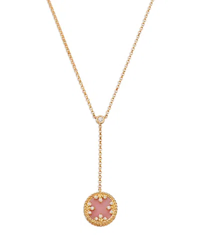 Roberto Coin 18k Yellow Gold Diamond, Pink Opal & Mother Of Pearl Venetian Princess Medallion Reversible Lariat N In Pink/gold