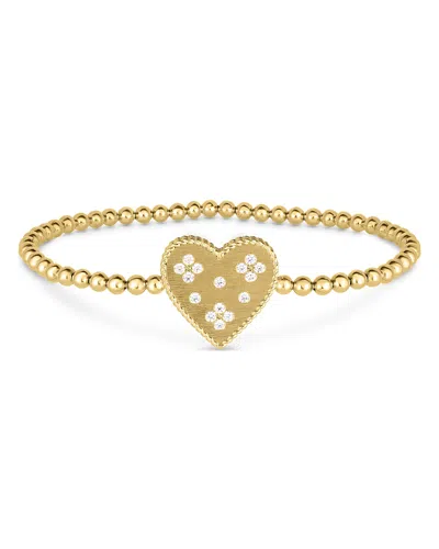 Roberto Coin 18k Yellow Gold Diamond Venetian Princess Heart Beaded Stretch Bracelet