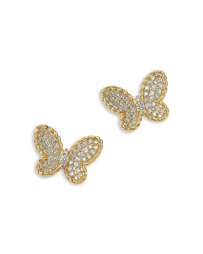 Roberto Coin 18k Yellow Gold Jasmine Diamond Pave Butterfly Stud Earrings