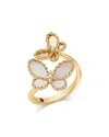 Roberto Coin 18k Yellow Gold Jasmine Mother Of Pearl & Diamond Butterfly Bypass Ring In Gold