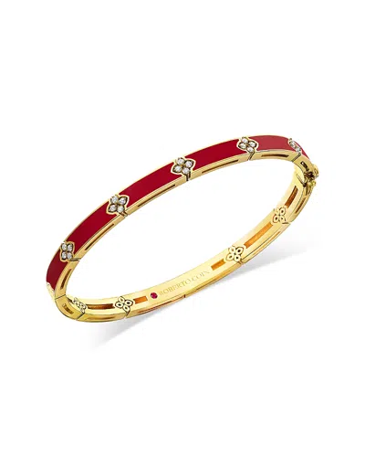 Roberto Coin 18k Yellow Gold Love In Verona Diamond & Coral Enamel Bangle Bracelet In Red