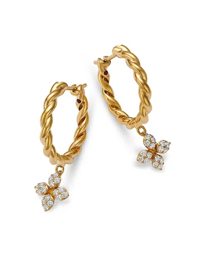 Roberto Coin 18k Yellow Gold Love In Verona Diamond Flower Dangle Hoop Earrings, 0.27 Tcw
