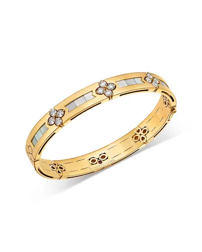 Roberto Coin 18k Yellow Gold Love In Verona Mother Of Pearl & Diamond Flower Bangle Bracelet