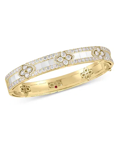 Roberto Coin 18k Yellow Gold Love In Verona Mother Of Pearl & Diamond Flower Bangle Bracelet In White/gold