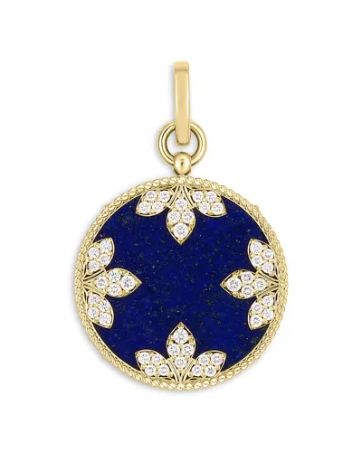 Roberto Coin 18k Yellow Gold Medallion Lapis Lazuli & Diamond Flower Pendant In Blue/gold
