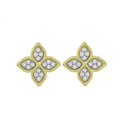 Roberto Coin 18k Yellow Gold Medium Diamond Princess Flower Stud Earrings