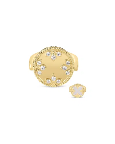 Roberto Coin 18k Yellow Gold Mother Of Pearl Venetian Princess Medallion Ring, 0.28 Ct. T. W.
