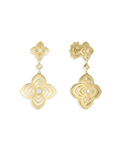 Roberto Coin 18k Yellow Gold Palazzo Ducale Diamond Satin Flower Drop Earrings