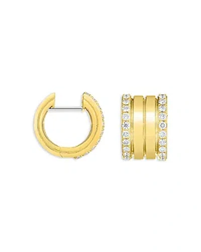 Roberto Coin 18k Yellow Gold Portofino Diamond Border Four Row Huggie Hoop Earrings