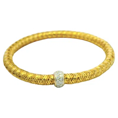 Pre-owned Roberto Coin 18k Yellow Gold Primavera Diamond Weave Bangle Bracelet