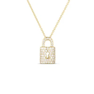 Roberto Coin 18k Yellow Gold Tiny Treasures Diamond Lock Necklace - 002136aychx0 In Gray