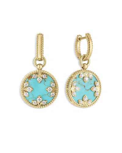 Roberto Coin 18k Yellow Gold Venetian Medallion Turquoise & Diamond Medallion Drop Earrings In Black